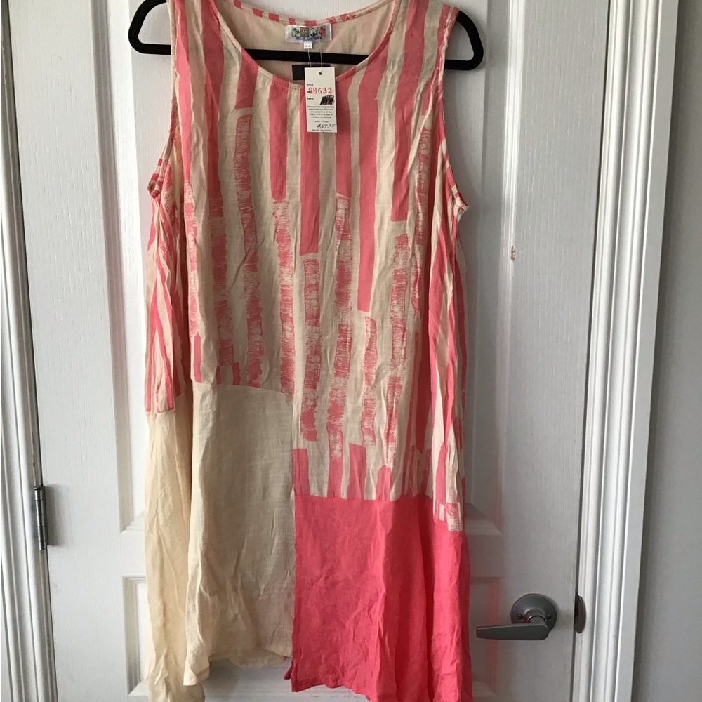 India Boutique Sleeveless Pink and Cream Block-Print Shift Dress